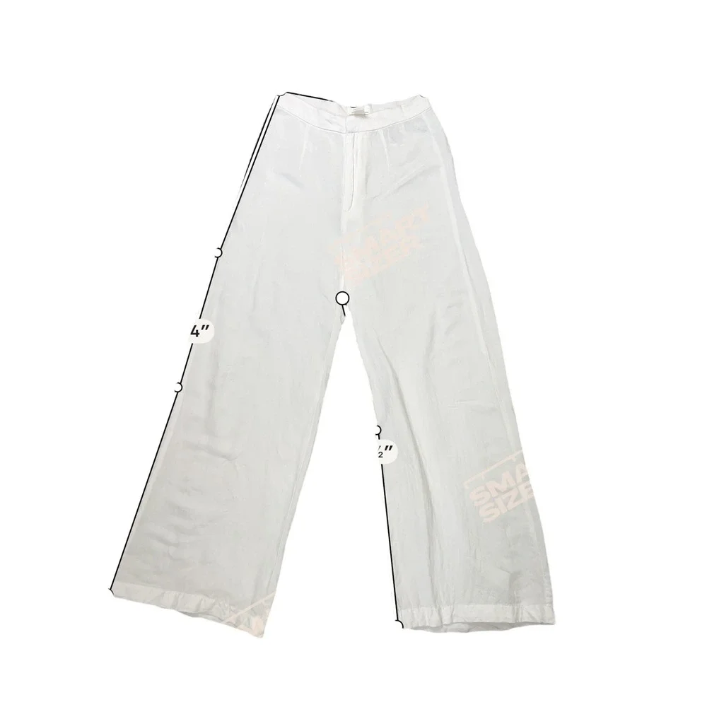 HM White Linen Blend Wide Leg High Rise Trousers Pants US‎ 4 Melange